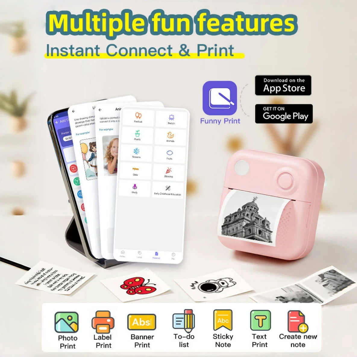 Dolewa D3 Portable Printer Thermal Paper Stickers Paper Mini Printers Labels Maker Printer for Error Printing Photo Printing