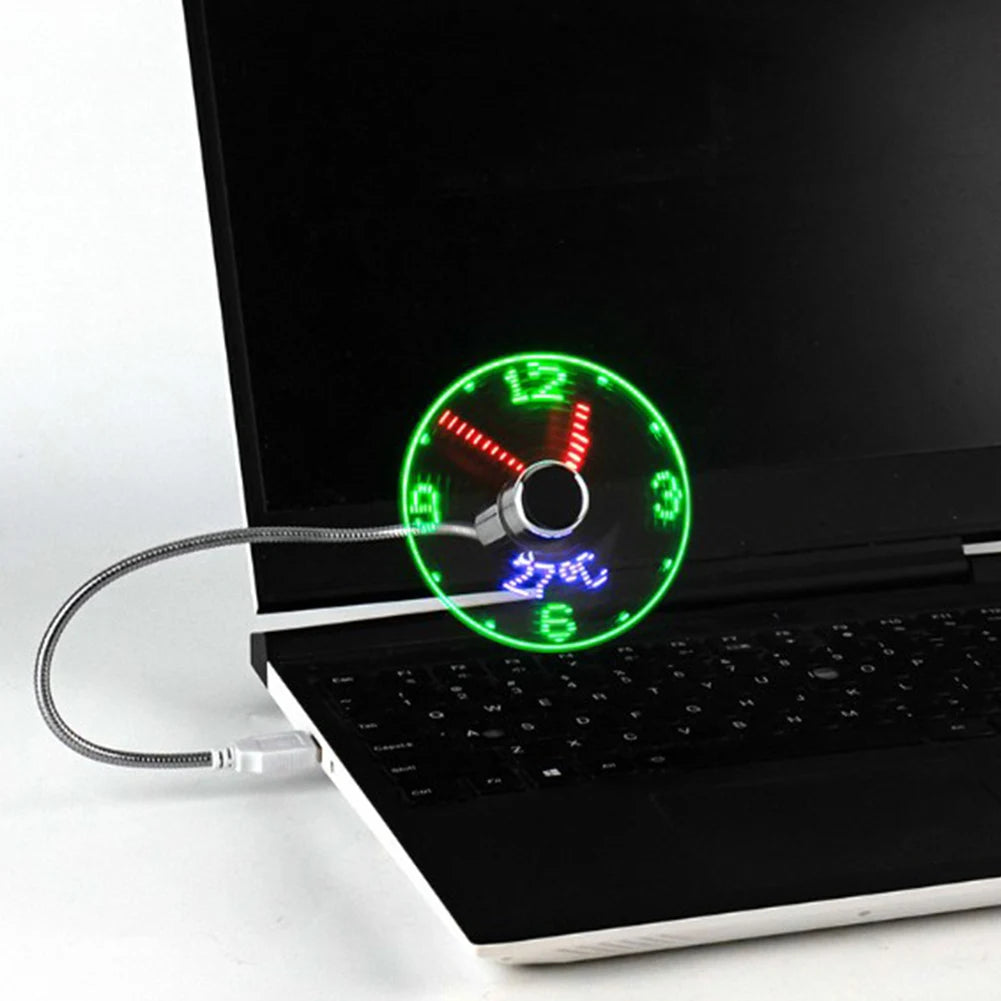 LED Clock Fan USB Powered Mini Cooling Flashing Fan Clock Fans Time Temperature Display Hand Mini USB Fan for Laptop PC Notebook